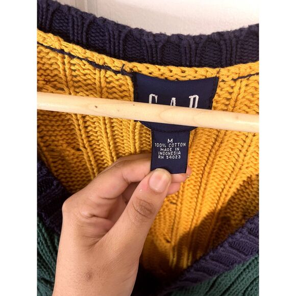 Vintage Gap Color Block Cable Knit Button Down Cardigan Size Medium - Picture 3 of 5